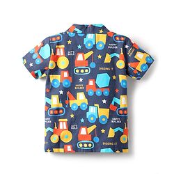 Babyhug 100% Cotton Woven Half Sleeves Co-ords Night Suit With Vehicle Print - Navy Blue