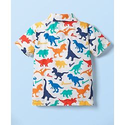 Babyhug Cotton Woven Half Sleeves Co-ords Night Suit With Dino Print - White