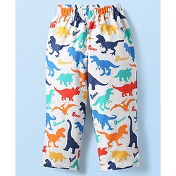 Babyhug Cotton Woven Half Sleeves Co-ords Night Suit With Dino Print - White