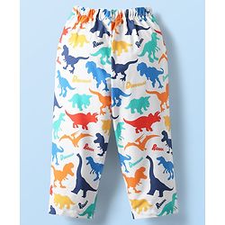 Babyhug Cotton Woven Half Sleeves Co-ords Night Suit With Dino Print - White