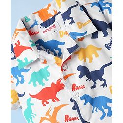 Babyhug Cotton Woven Half Sleeves Co-ords Night Suit With Dino Print - White