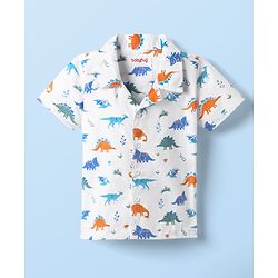 Babyhug Cotton Woven Half Sleeves Co-ords Night Suit With Dino Print - White