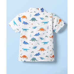 Babyhug Cotton Woven Half Sleeves Co-ords Night Suit With Dino Print - White