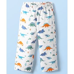 Babyhug Cotton Woven Half Sleeves Co-ords Night Suit With Dino Print - White