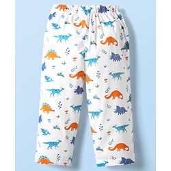 Babyhug Cotton Woven Half Sleeves Co-ords Night Suit With Dino Print - White