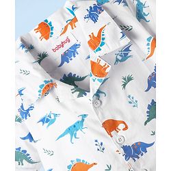 Babyhug Cotton Woven Half Sleeves Co-ords Night Suit With Dino Print - White