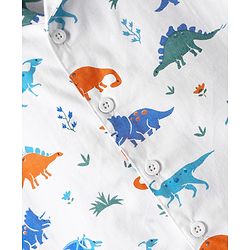 Babyhug Cotton Woven Half Sleeves Co-ords Night Suit With Dino Print - White