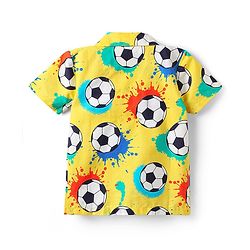 Babyhug 100% Cotton Woven Half Sleeves Co-ords Night Suit With Football Print - Yellow
