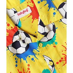 Babyhug 100% Cotton Woven Half Sleeves Co-ords Night Suit With Football Print - Yellow