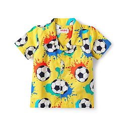 Babyhug 100% Cotton Woven Half Sleeves Co-ords Night Suit With Football Print - Yellow