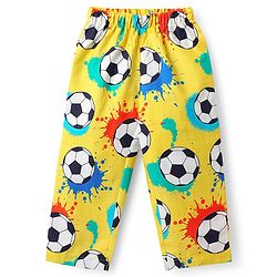 Babyhug 100% Cotton Woven Half Sleeves Co-ords Night Suit With Football Print - Yellow