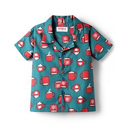 Babyhug Cotton Woven Half Sleeves Co-ords Night Suit With Cup Print - Green