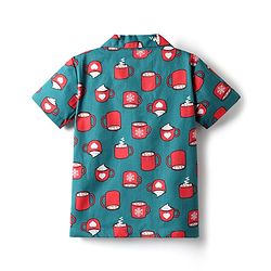 Babyhug Cotton Woven Half Sleeves Co-ords Night Suit With Cup Print - Green
