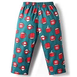 Babyhug Cotton Woven Half Sleeves Co-ords Night Suit With Cup Print - Green