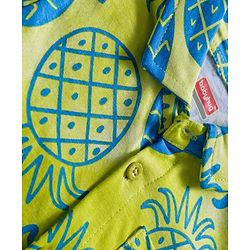 Babyhug Single Jersey Knit Half Sleeves Front Open Co-Ord Shirt and Shorts Set with Tropical Print - Neon Green