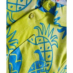Babyhug Single Jersey Knit Half Sleeves Front Open Co-Ord Shirt and Shorts Set with Tropical Print - Neon Green