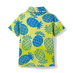 Babyhug Single Jersey Knit Half Sleeves Front Open Co-Ord Shirt and Shorts Set with Tropical Print - Neon Green