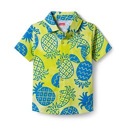 Babyhug Single Jersey Knit Half Sleeves Front Open Co-Ord Shirt and Shorts Set with Tropical Print - Neon Green
