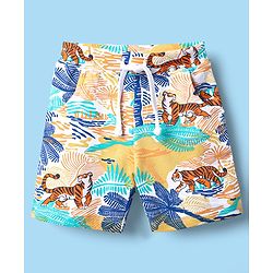 Babyhug Single Jersey Knit Half Sleeves T-Shirt & Shorts Set with Jungle Theme Print - White