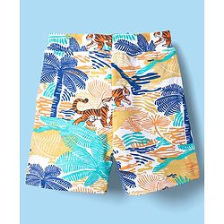 Babyhug Single Jersey Knit Half Sleeves T-Shirt & Shorts Set with Jungle Theme Print - White