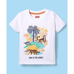 Babyhug Single Jersey Knit Half Sleeves T-Shirt & Shorts Set with Jungle Theme Print - White