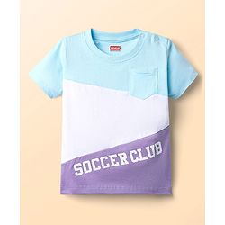 Babyhug Single Jersey Knit Half Sleeves Cut & Sew T-Shirt & Shorts Set with Text Print - Aqua Blue