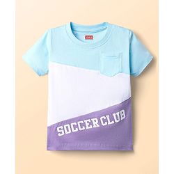 Babyhug Single Jersey Knit Half Sleeves Cut & Sew T-Shirt & Shorts Set with Text Print - Aqua Blue
