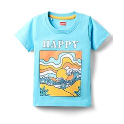 Babyhug Single Jersey Knit Half Sleeves T-Shirt & Shorts Set With Beach Print - Light Blue & Yellow