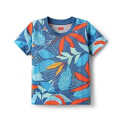 Babyhug Single Jersey Knit Half Sleeves T-Shirt & Shorts Co-ord Set with Tropical Print - Blue