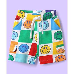Babyhug Single Jersey Knit Half Sleeves T-Shirt & Shorts Co-ord Set with Smiley Print - White