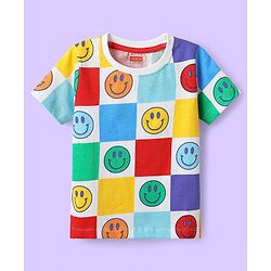 Babyhug Single Jersey Knit Half Sleeves T-Shirt & Shorts Co-ord Set with Smiley Print - White