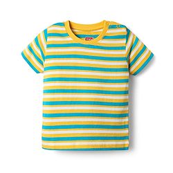 Babyhug Cotton Knit Half Sleeves T-Shirts With Stripes & Animal Print Pack Of 3 - Blue & White