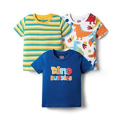 Babyhug Cotton Knit Half Sleeves T-Shirts With Stripes & Animal Print Pack Of 3 - Blue & White