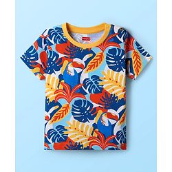 Babyhug Cotton Knit Half Sleeves T-Shirts With Tropical & Animal Print Pack Of 3 - Blue & White