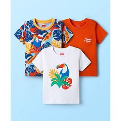 Babyhug Cotton Knit Half Sleeves T-Shirts With Tropical & Animal Print Pack Of 3 - Blue & White