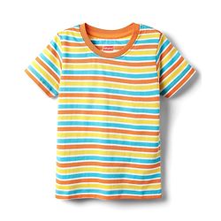 Babyhug Cotton Knit Half Sleeves T-Shirt With Stripes - Orange & Yellow