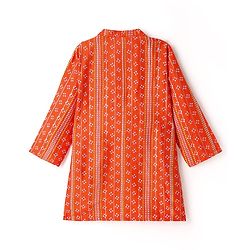 Babyhug Woven Full Sleeves Kurta Dhoti Set With Bandhani Print & Lace Detailing - Coral
