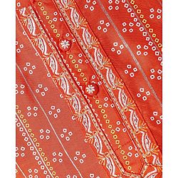 Babyhug Woven Full Sleeves Kurta Dhoti Set With Bandhani Print & Lace Detailing - Coral