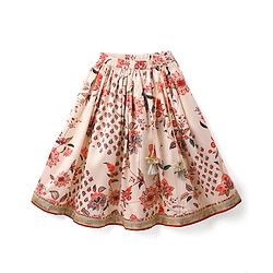 Babyhug Cotton Woven Half Sleeves Choli Lehenga Set with Dupatta Floral Print & Lace Detailing - Offwhite