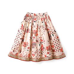 Babyhug Cotton Woven Half Sleeves Choli Lehenga Set with Dupatta Floral Print & Lace Detailing - Offwhite