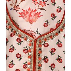 Babyhug Cotton Woven Half Sleeves Choli Lehenga Set with Dupatta Floral Print & Lace Detailing - Offwhite