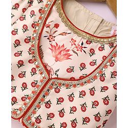 Babyhug Cotton Woven Half Sleeves Choli Lehenga Set with Dupatta Floral Print & Lace Detailing - Offwhite