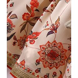 Babyhug Cotton Woven Half Sleeves Choli Lehenga Set with Dupatta Floral Print & Lace Detailing - Offwhite