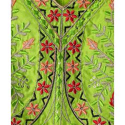 Babyhug Cotton Woven Sleeveless Floral Printed & Embroidered Choli Lehenga Set with Dupatta & Lace Detailing - Limegreen