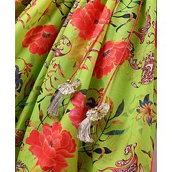 Babyhug Cotton Woven Sleeveless Floral Printed & Embroidered Choli Lehenga Set with Dupatta & Lace Detailing - Limegreen