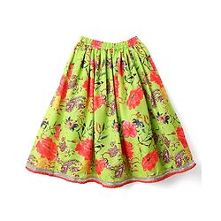 Babyhug Cotton Woven Sleeveless Floral Printed & Embroidered Choli Lehenga Set with Dupatta & Lace Detailing - Limegreen