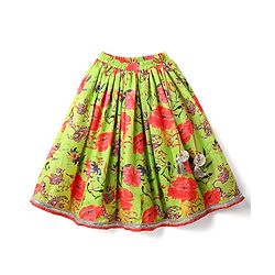 Babyhug Cotton Woven Sleeveless Floral Printed & Embroidered Choli Lehenga Set with Dupatta & Lace Detailing - Limegreen