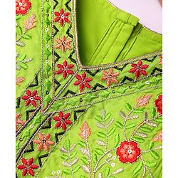 Babyhug Cotton Woven Sleeveless Floral Printed & Embroidered Choli Lehenga Set with Dupatta & Lace Detailing - Limegreen