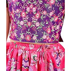 Babyhug Woven Frill Sleeves Choli Lehenga Set And Dupatta With Floral  Print & Embroidery with Lace Detailing - Purple & Dark Pink