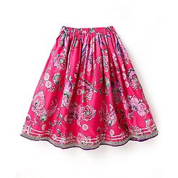 Babyhug Woven Frill Sleeves Choli Lehenga Set And Dupatta With Floral  Print & Embroidery with Lace Detailing - Purple & Dark Pink